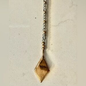 Elegant Gold and Gray-Blue Beaded Pendant Necklace